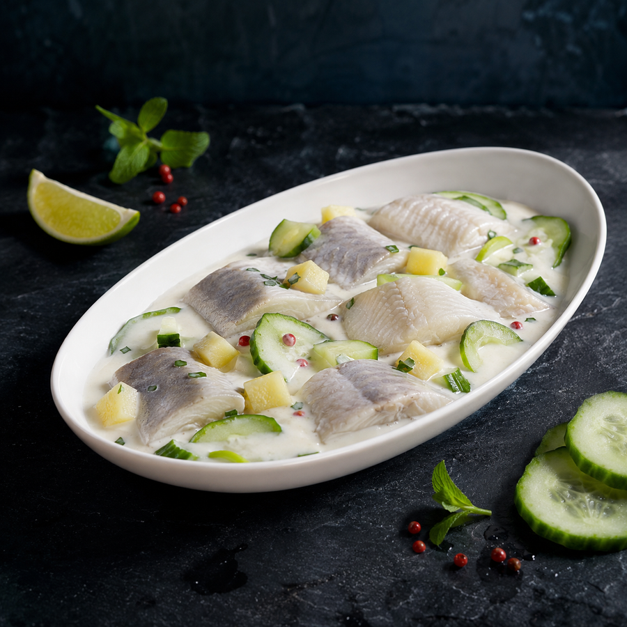 Heringshappen in Minze - Limettencreme